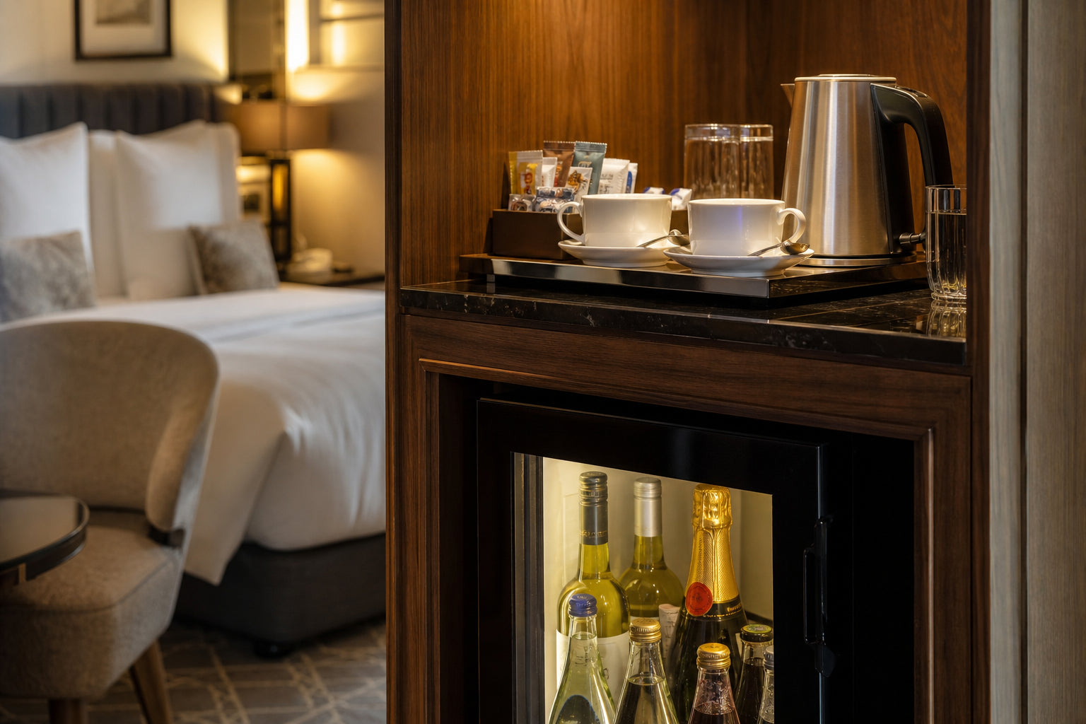Mini-Bar and Refreshment Setup in Luxury Guest Rooms