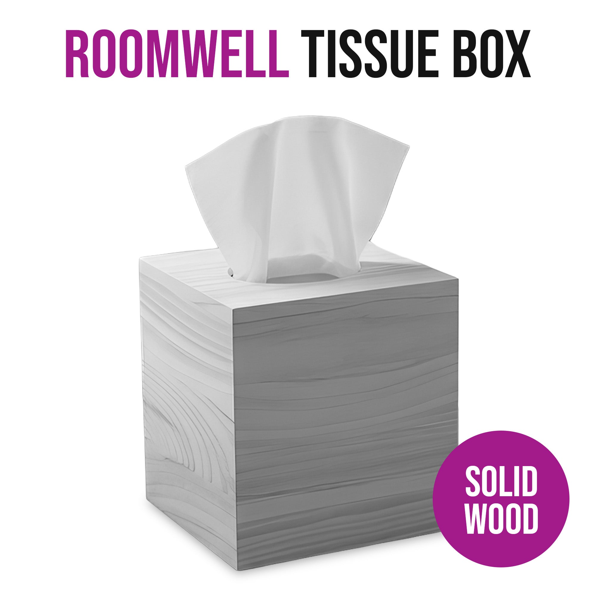 Roomwell, Artisan Tissue Box, Square Cube, Wood