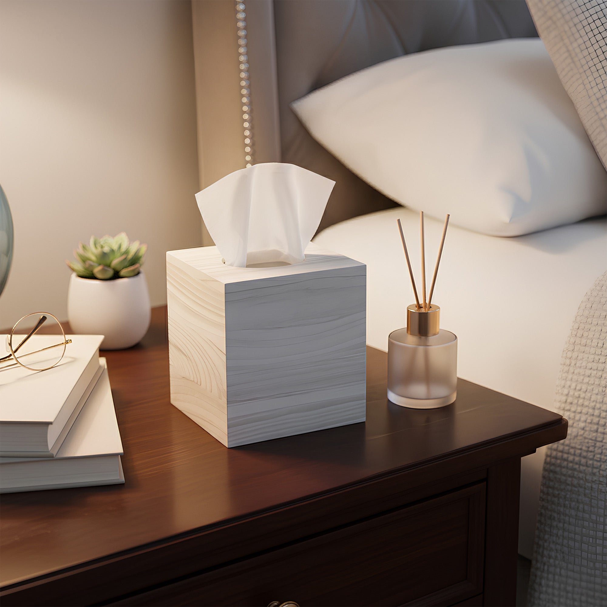 Roomwell, Artisan Tissue Box, Square Cube, Wood