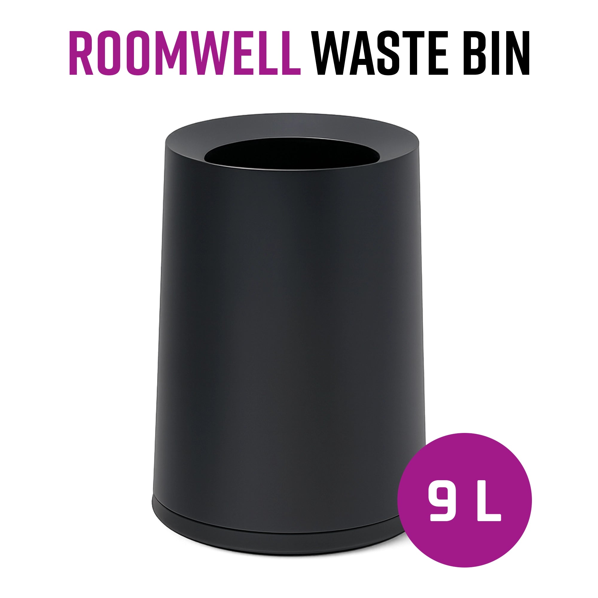 Roomwell, Waste Bin, 9 L Capacity, Round, Cello Design, 30 Cm Height