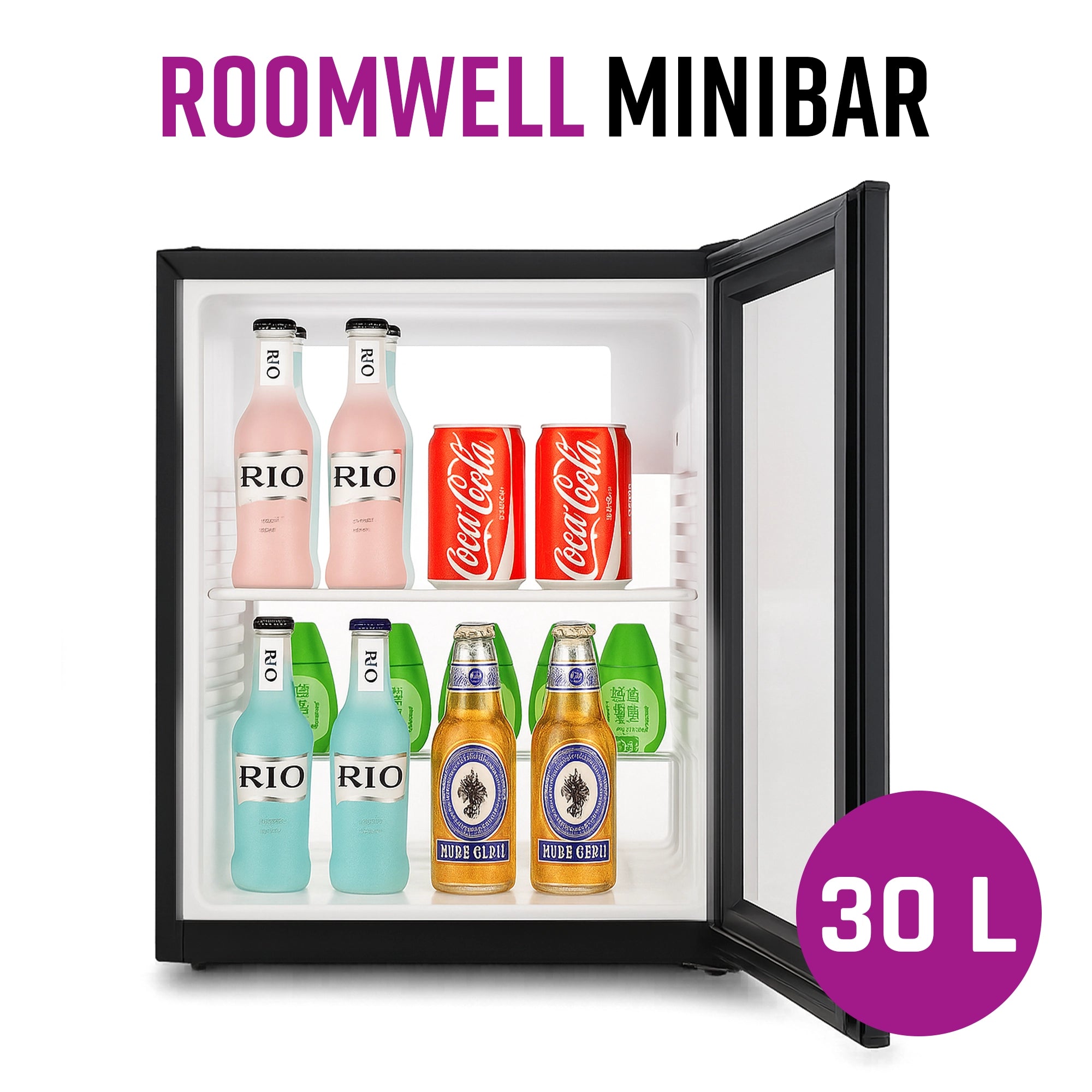 Roomwell, Absorption Minibar, 30 L, Glass Door, 68 W