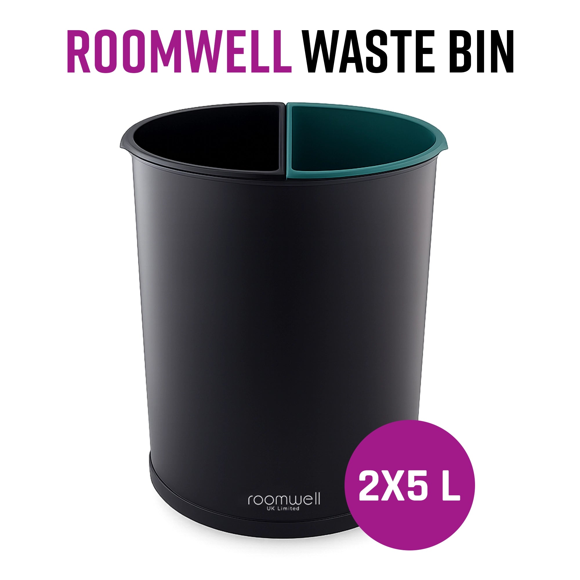 Roomwell, Waste Bin, Duo Design, 2 Compartments, 2x5 L Capacity, 25.5 Cm Height