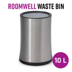 Roomwell, Waste Bin, 10 L Capacity, Round, Silver, Swing Design, 27 Cm Height