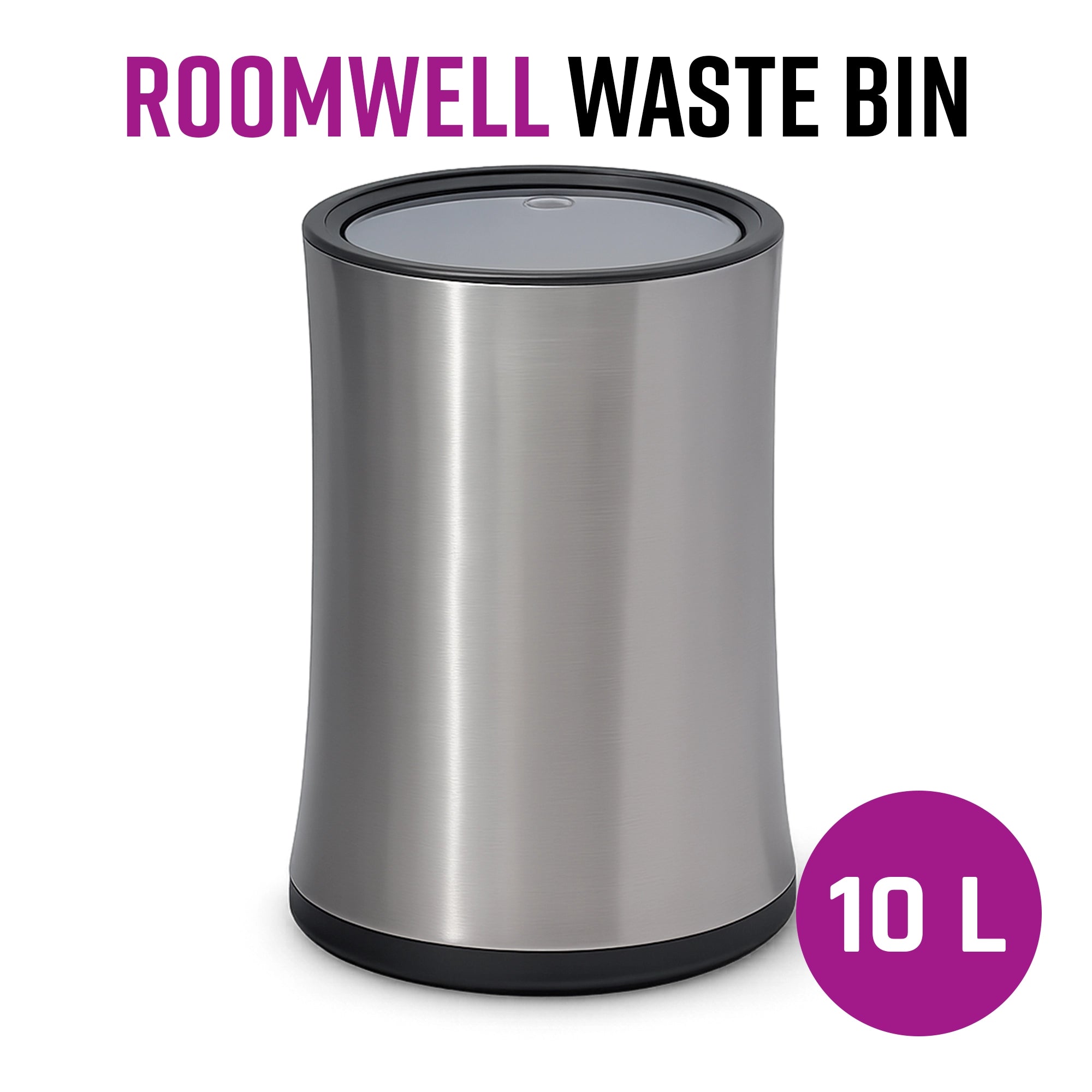 Roomwell, Waste Bin, 10 L Capacity, Round, Silver, Swing Design, 27 Cm Height