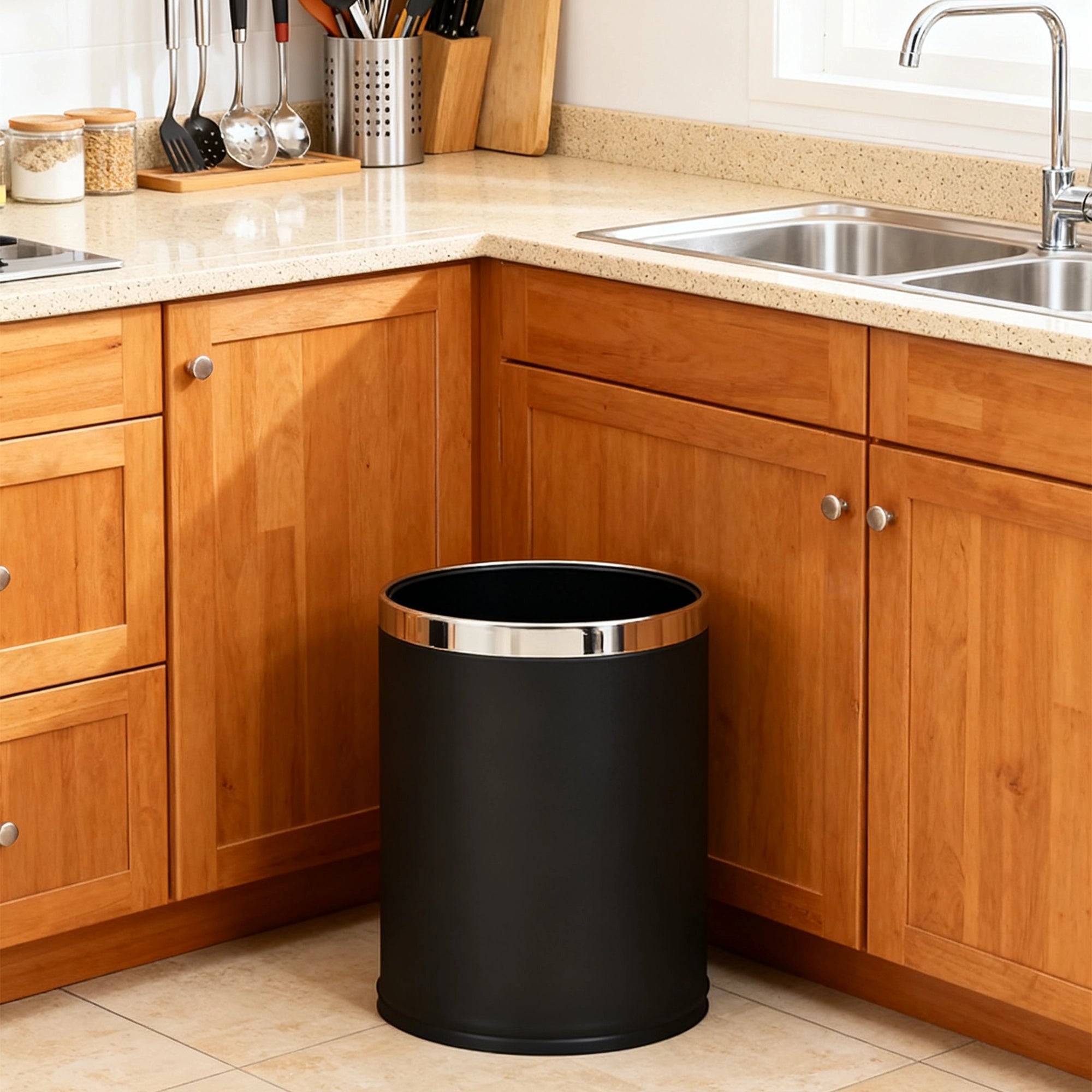 Roomwell, Waste Bin, 10 L Capacity, Round, Black, 27 Cm Height