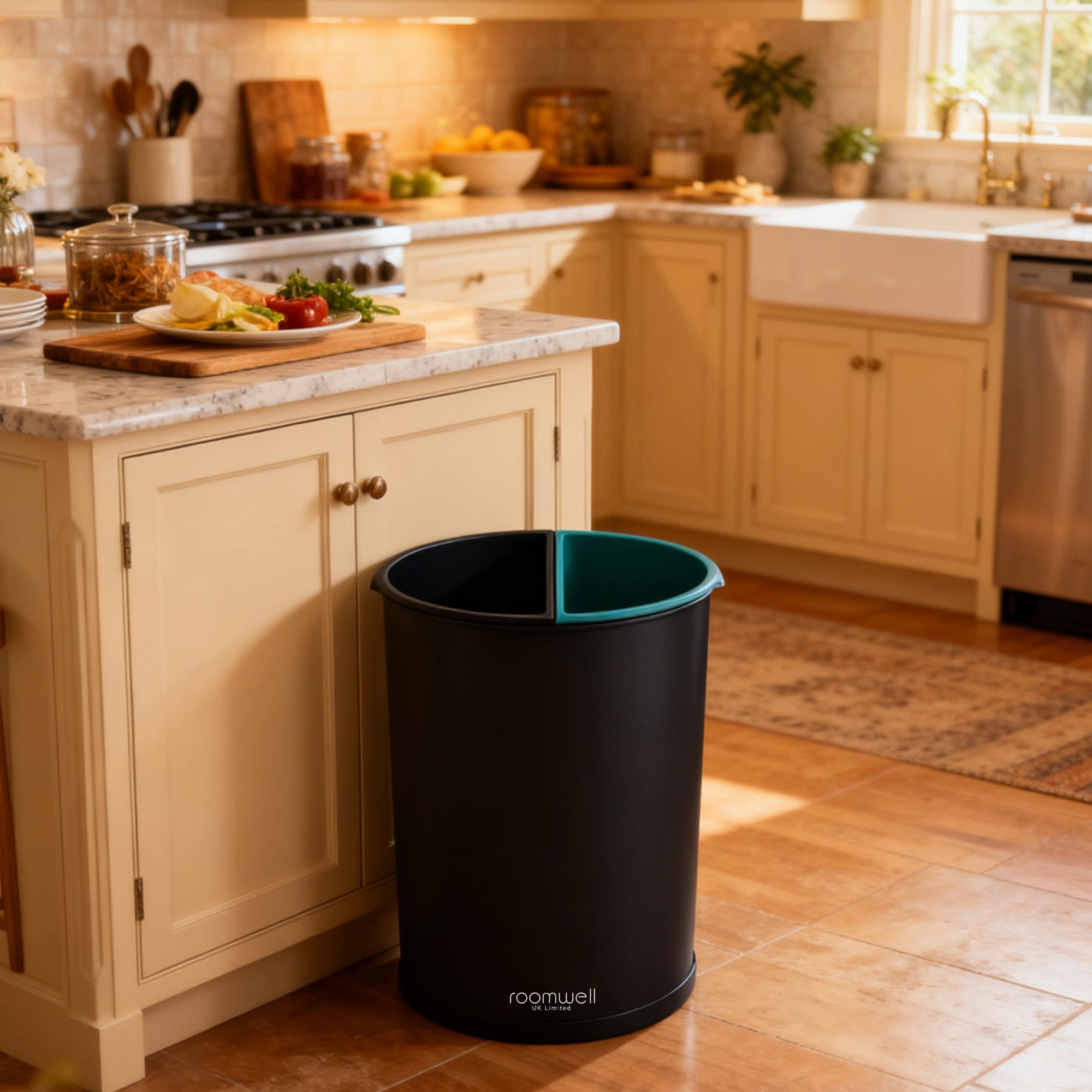 Roomwell, Waste Bin, Duo Design, 2 Compartments, 2x5 L Capacity, 25.5 Cm Height