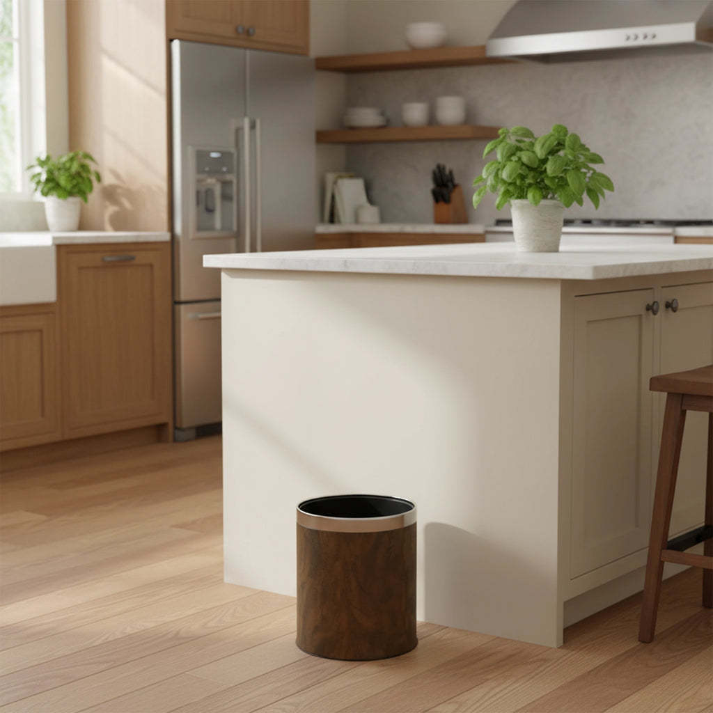 Roomwell, Waste Bin, 10 L Capacity, Round, Brown, 27 Cm Height