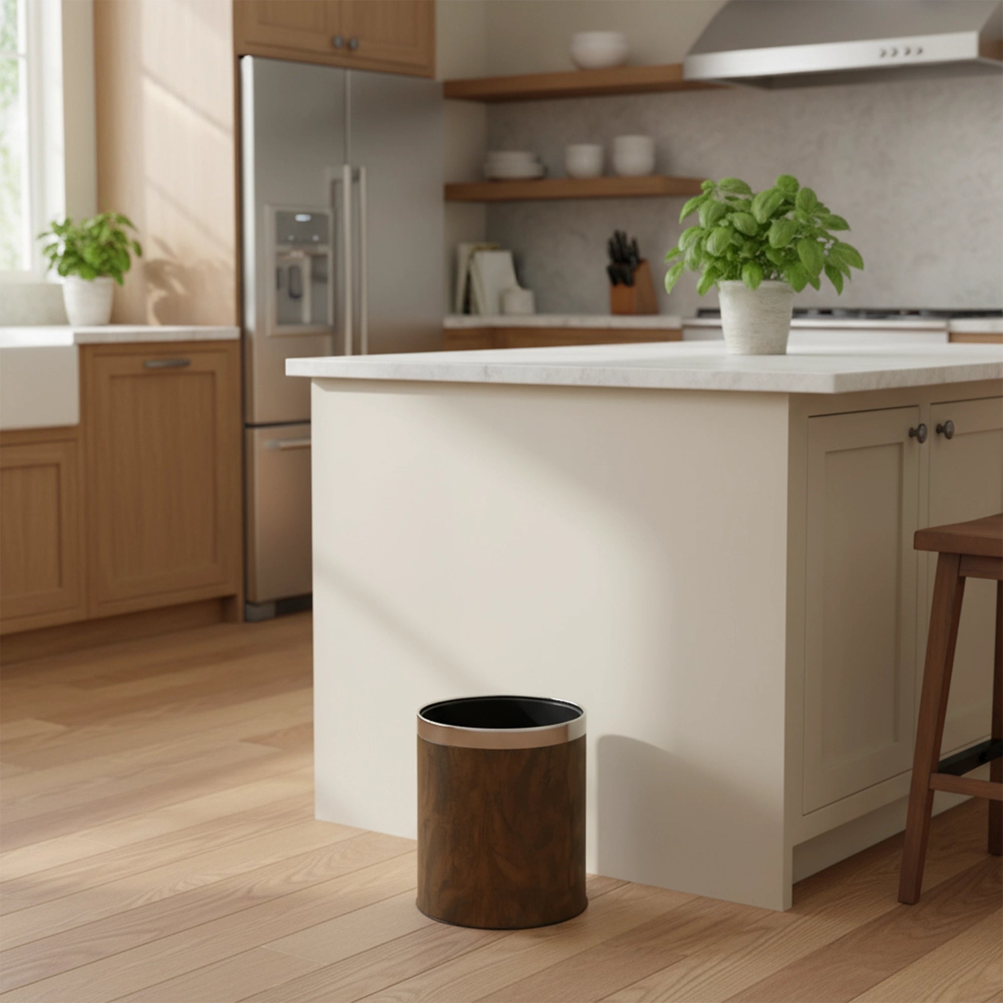 Roomwell, Waste Bin, 10 L Capacity, Round, Brown, 27 Cm Height