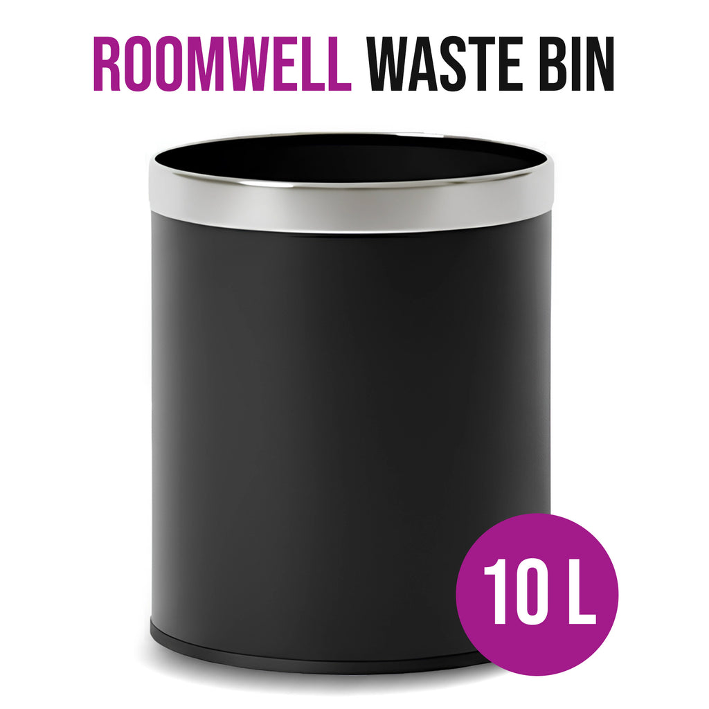 Roomwell, Guest Room Waste Bin Leather, Round, 10 L, Black