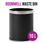 Roomwell, Guest Room Waste Bin Leather, Round, 10 L, Black