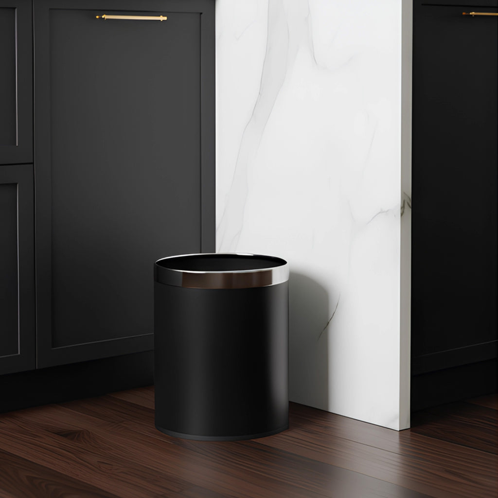 Roomwell, Guest Room Waste Bin Leather, Round, 10 L, Black