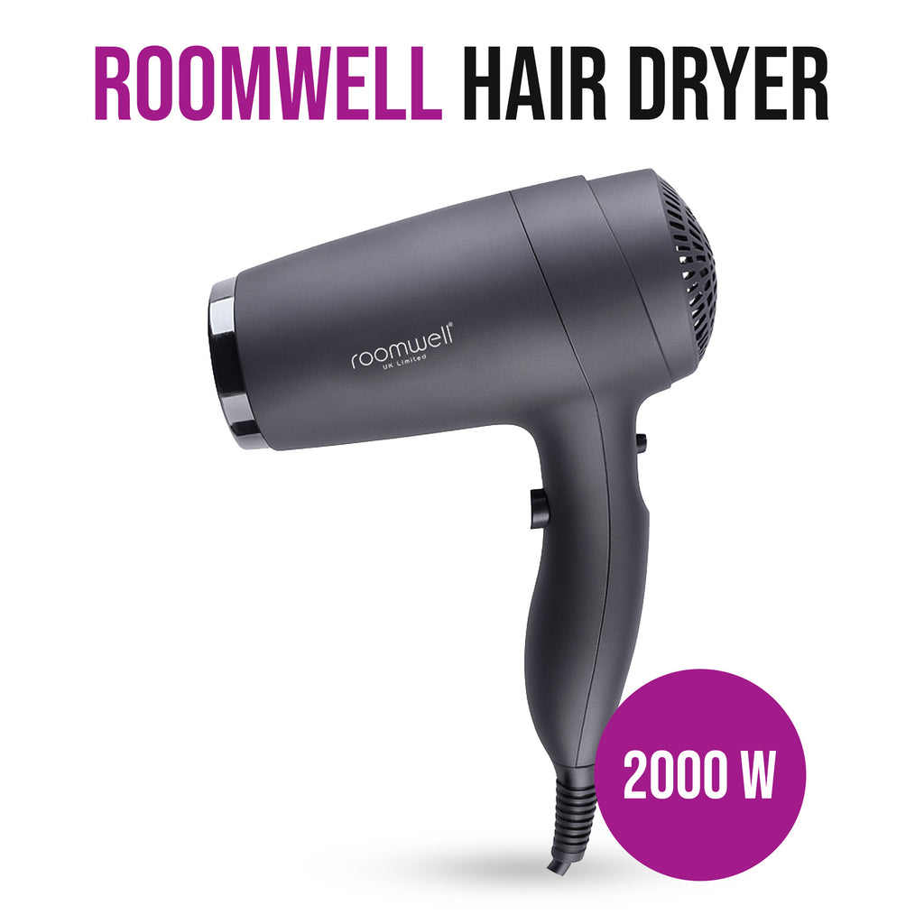 Roomwell, Classic Wall Mounted Hair Dryer, 2000W, Black