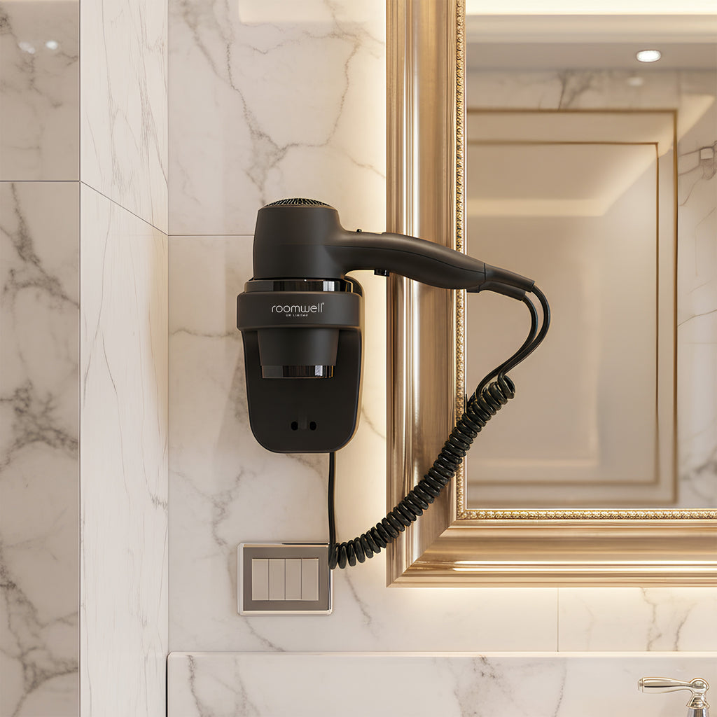 Roomwell, Classic Wall Mounted Hair Dryer, 2000W, Black