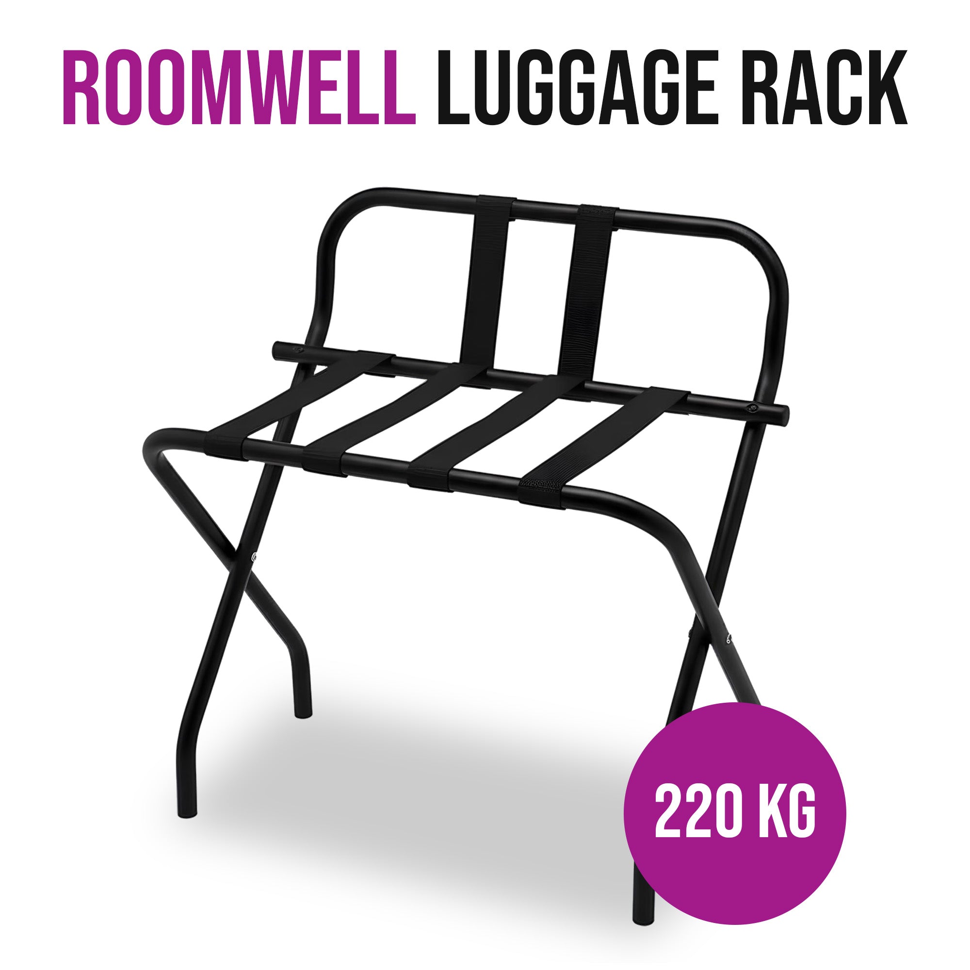 Roomwell, Dura Metal Luggage Rack, 220 kg, Black