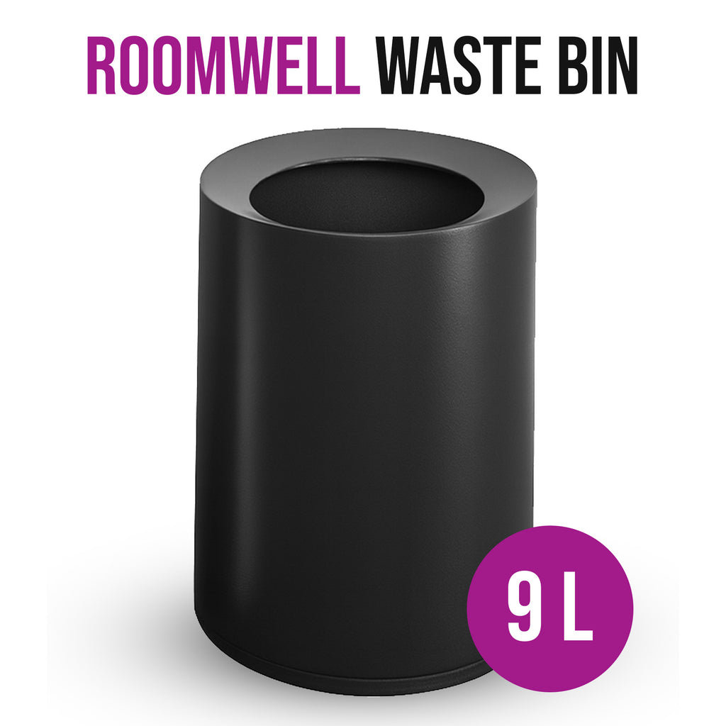 Roomwell, Cello Room Waste Bin, Cylindrical, 9L, Black