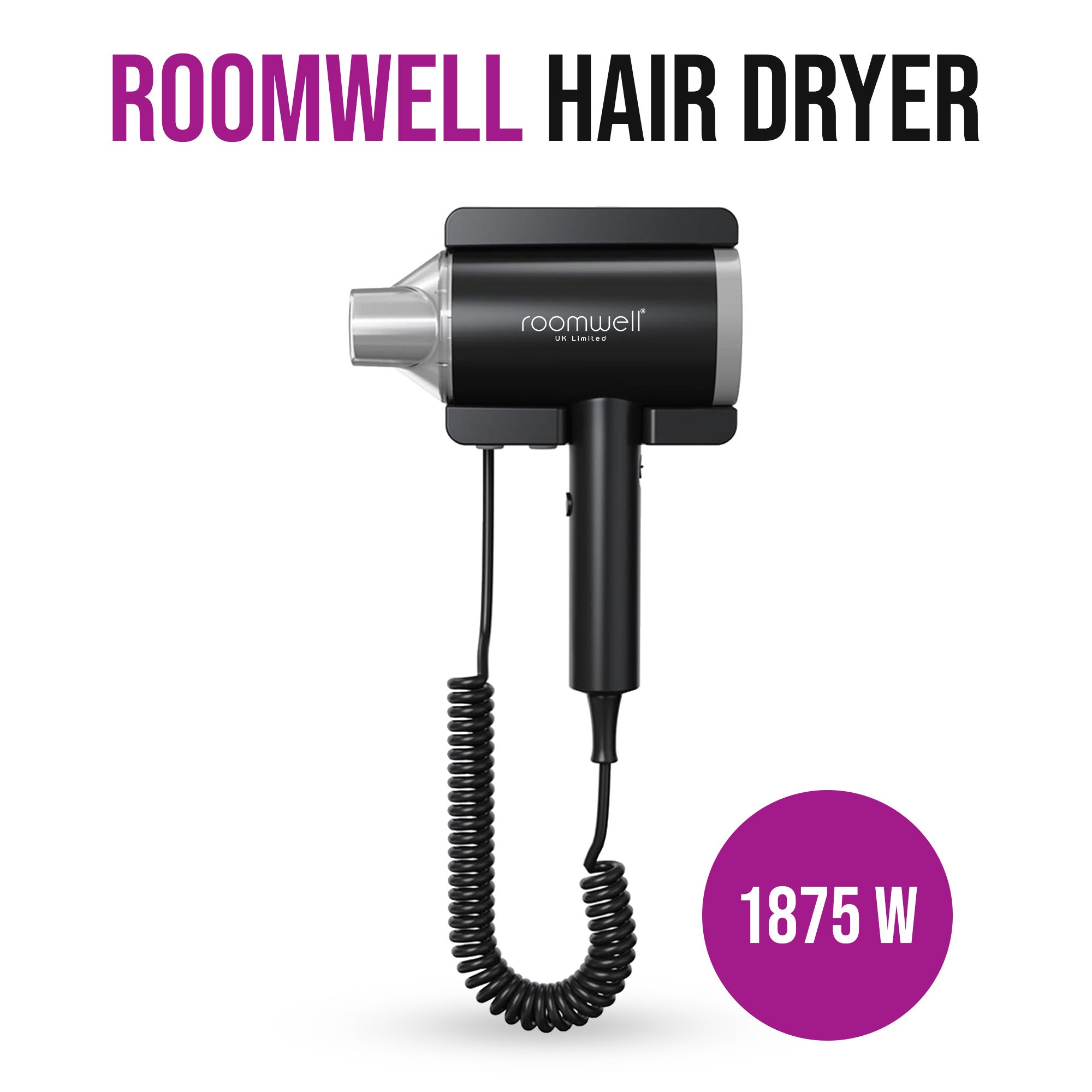 Roomwell, Winzi Wall Mounted Hair Dryer, 1875W, Black