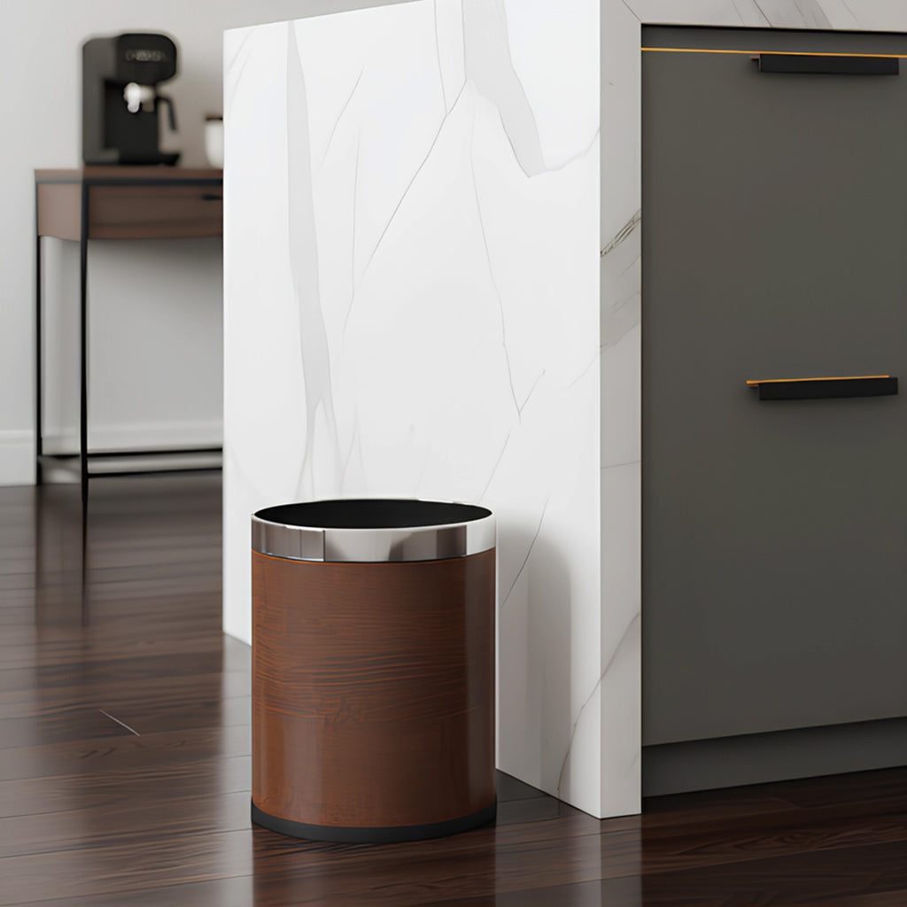 Roomwell, Guest Room Waste Bin Leather, Round, 10 L, Brown