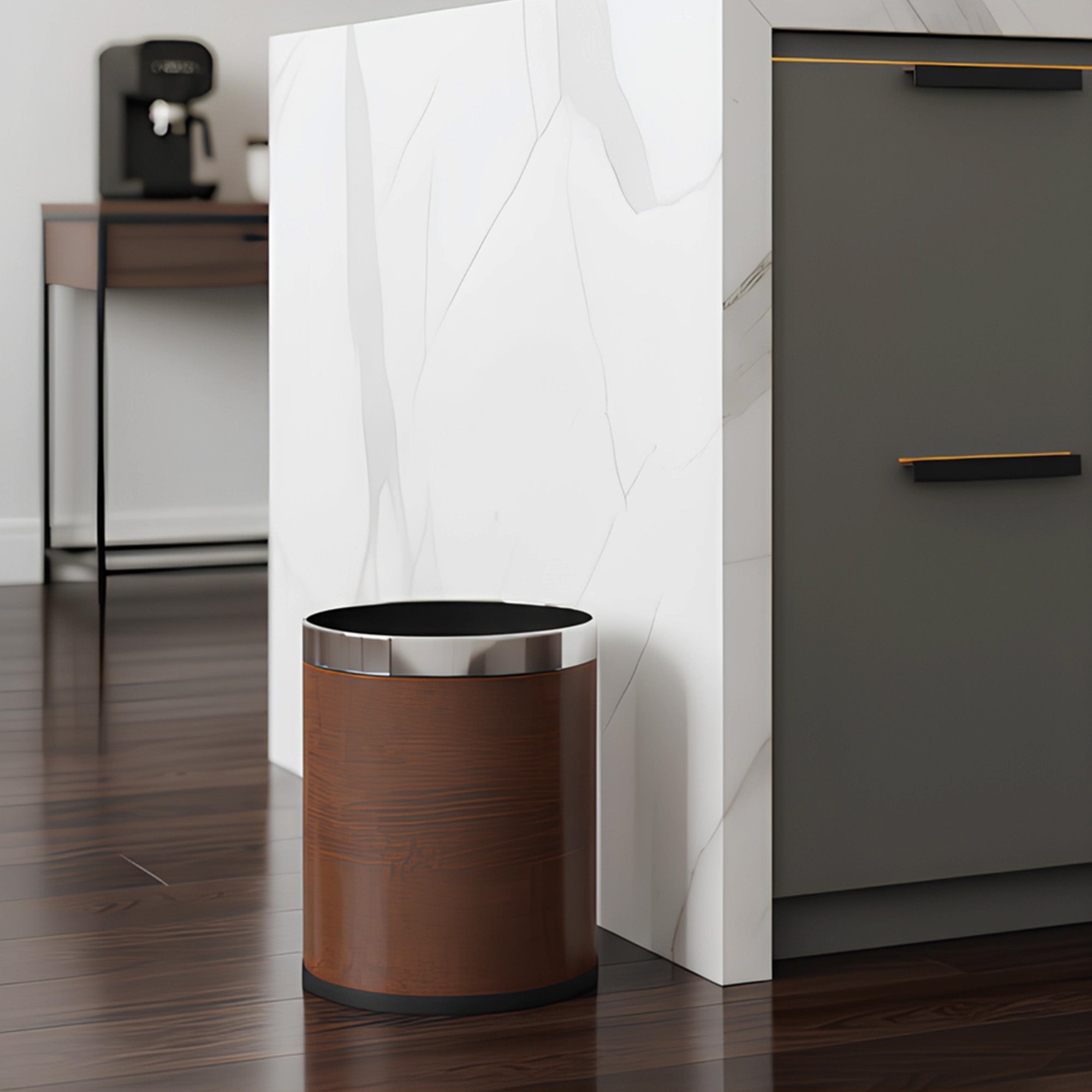 Roomwell, Guest Room Waste Bin Leather, Round, 10 L, Brown