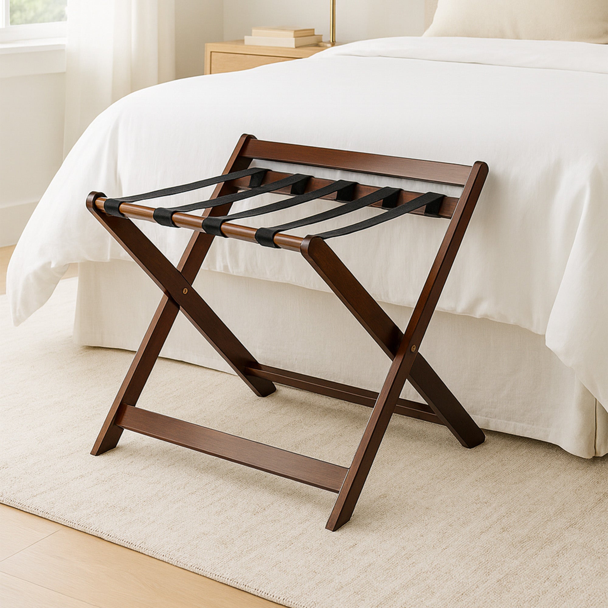 Roomwell, Cube Wooden Luggage Rack, 300 kg, Dark Brown