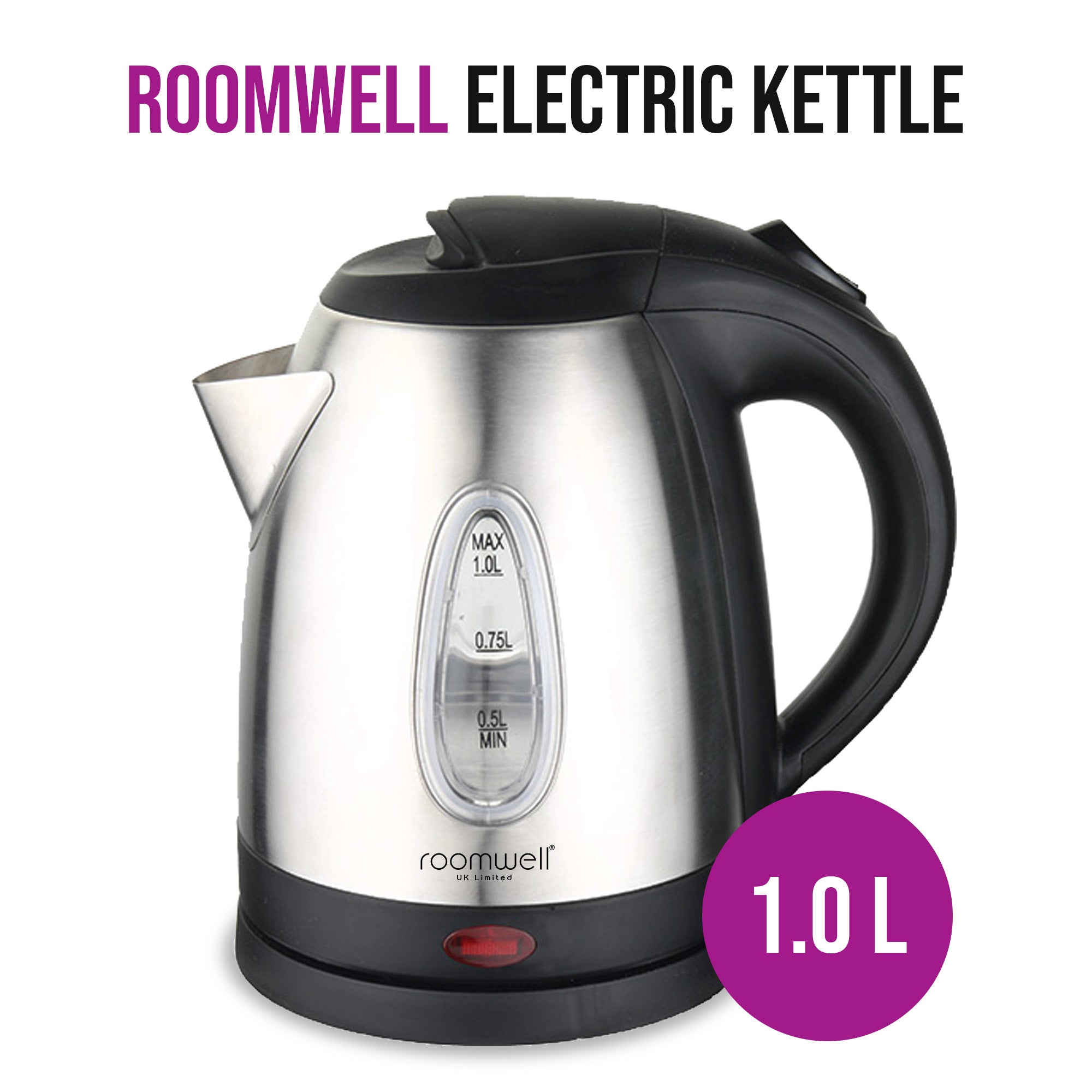 Roomwell, Rio Electric Kettle, 1L, 1850W, Silver