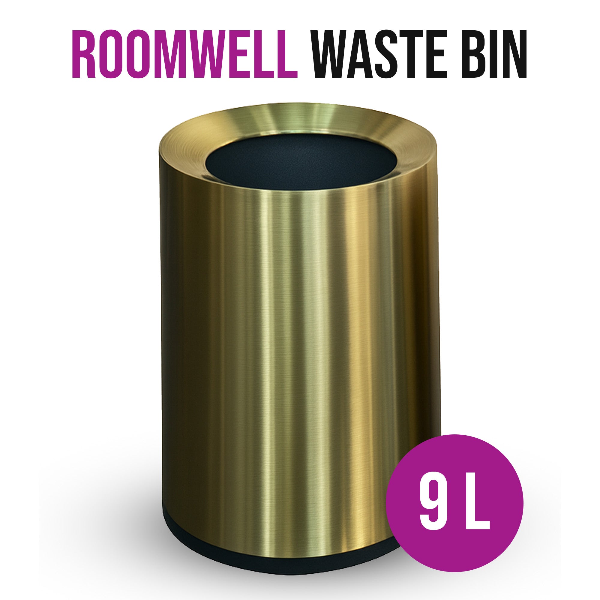 Roomwell, Cello Room Waste Bin, Cylindrical, 9L, Gold