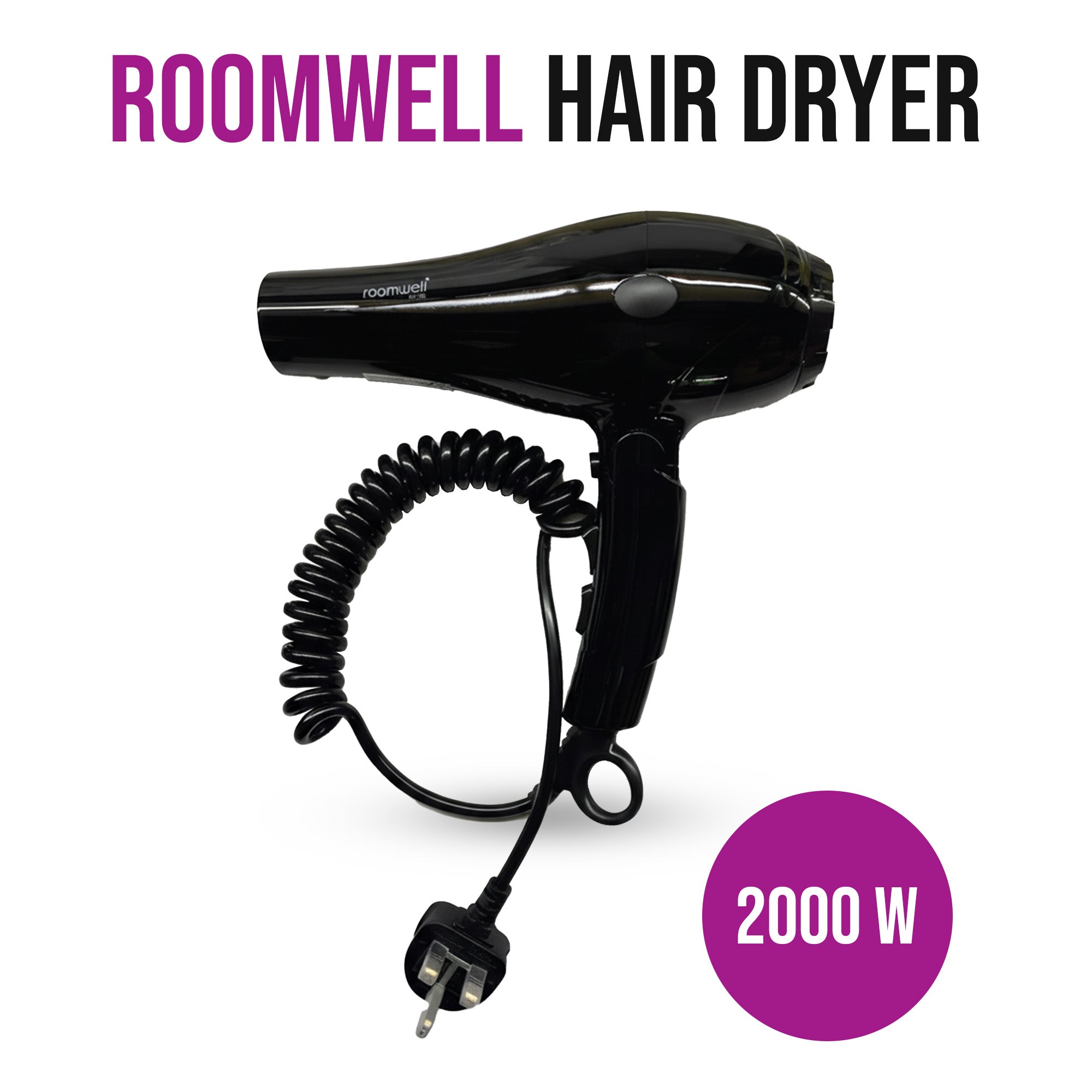 Roomwell, Fiji II Foldable Hair Dryer, 2000W, Black