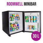 Roomwell, High Cool Absorption Minibar, Solid Door, 30 L, Black