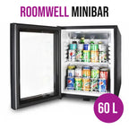 Roomwell, High Cool Absorption Minibar, Glass Door, 60 L, Black