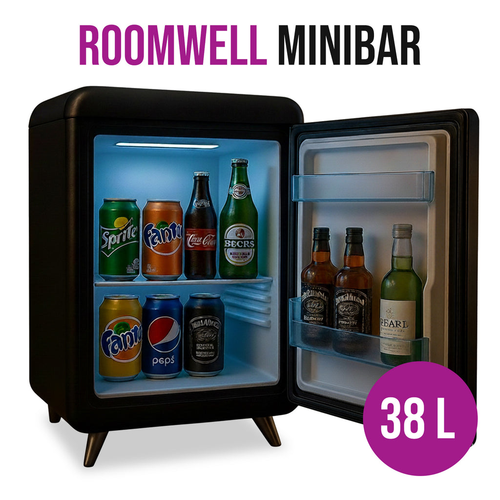 Roomwell, Retro Compressor Minibar, Solid Door, 38 L, Black