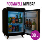 Roomwell, Retro Compressor Minibar, Solid Door, 38 L, Black