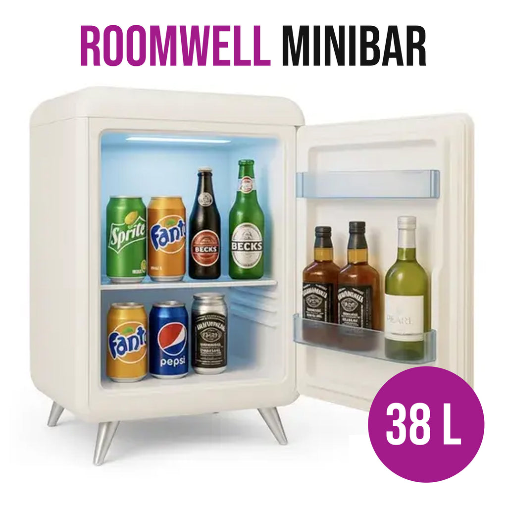 Roomwell, Retro Compressor Minibar, Solid Door, 38 L, White