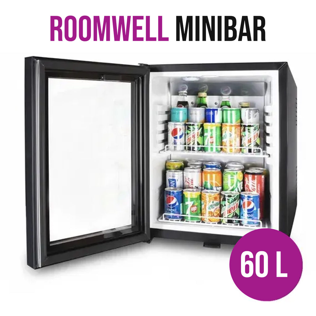 Roomwell, High Cool Absorption Minibar, Glass Door, 60 L, Black