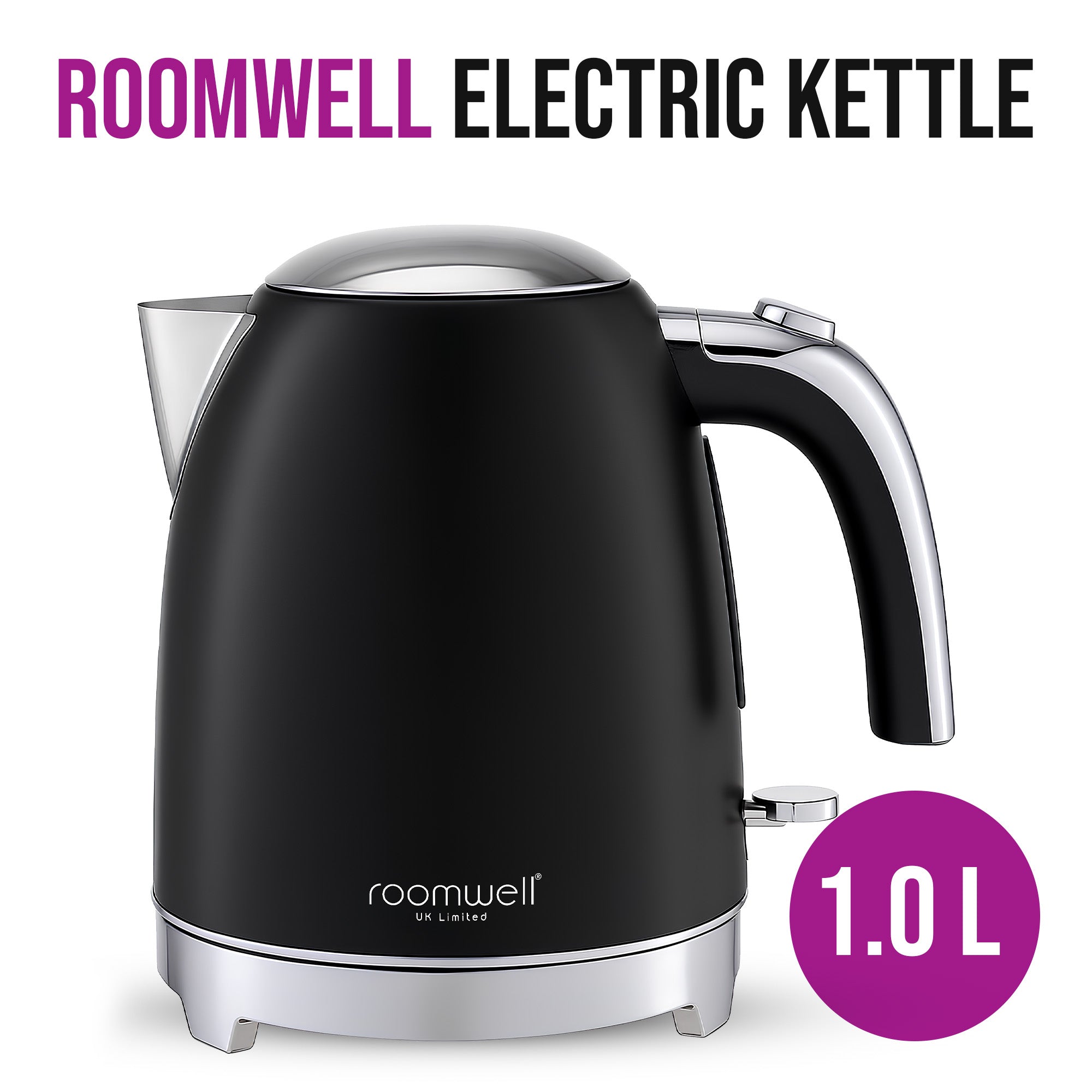 Roomwell, Retro Electric Kettle, 1L, Black