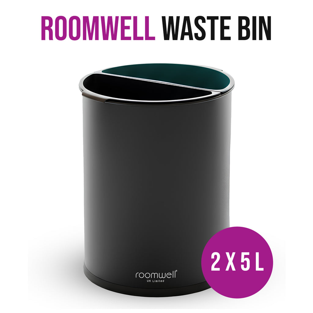 Roomwell, Duo Separation Waste Bin, Round, 2 x 5 L, Black