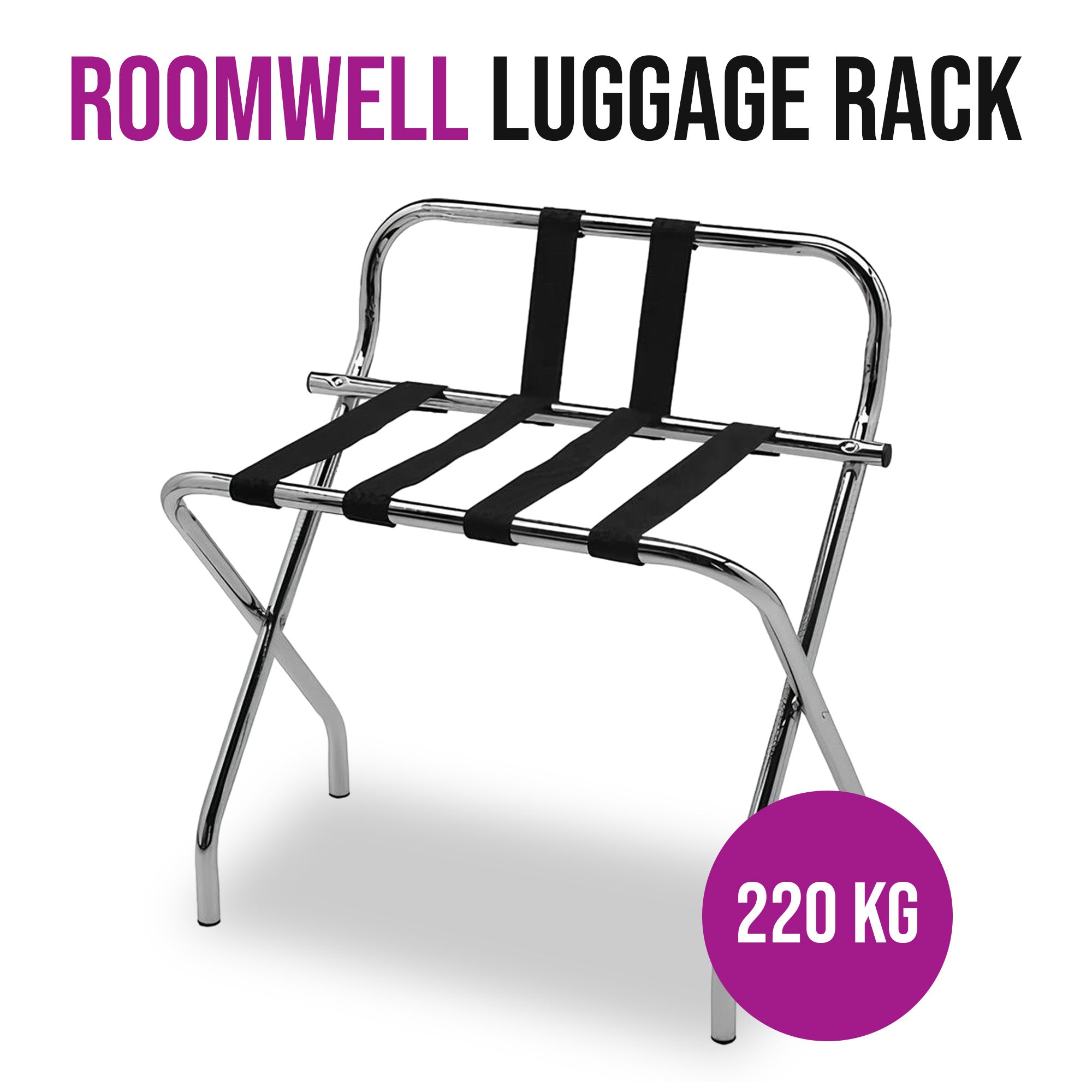 Roomwell, Dura Metal Luggage Rack, 220 kg, Silver
