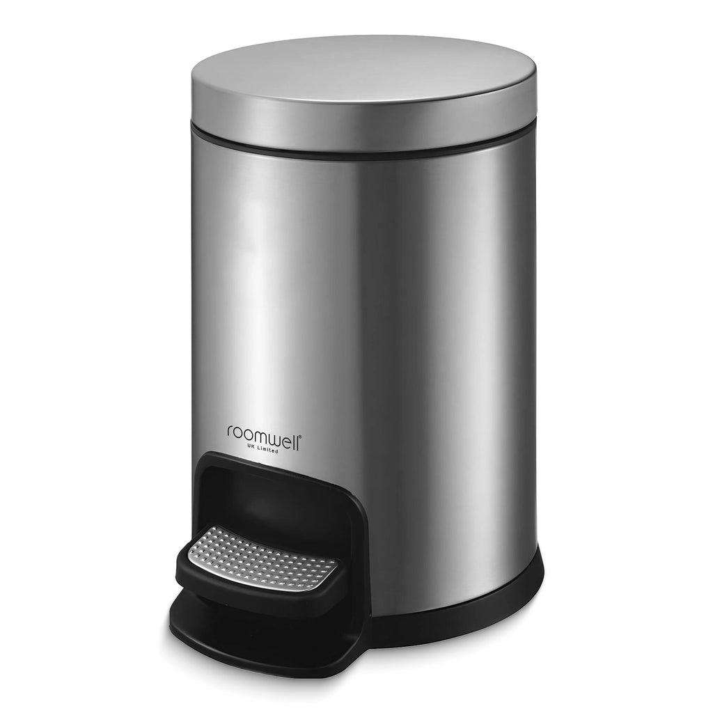 Roomwell, Action Round Pedal Waste Bin, Round, 3L, Silver