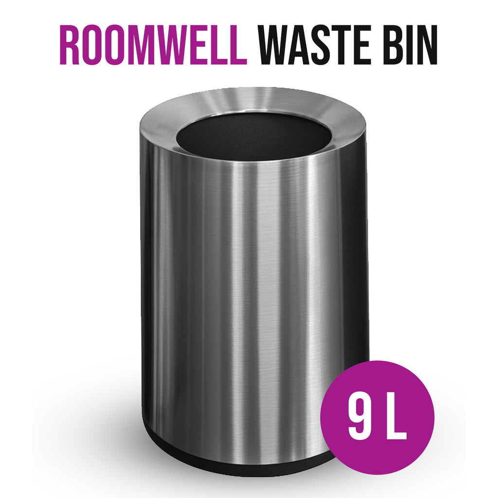 Roomwell, Cello Room Waste Bin, Cylindrical, 9L, Silver