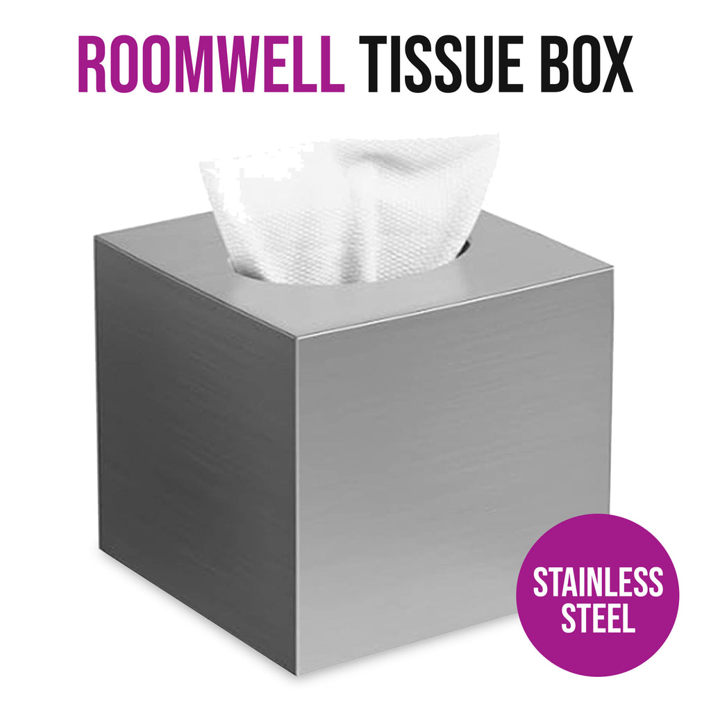 Roomwell, Titan Tissue Box, Square Cube, Stainless Steel
