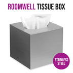 Roomwell, Titan Tissue Box, Square Cube, Stainless Steel