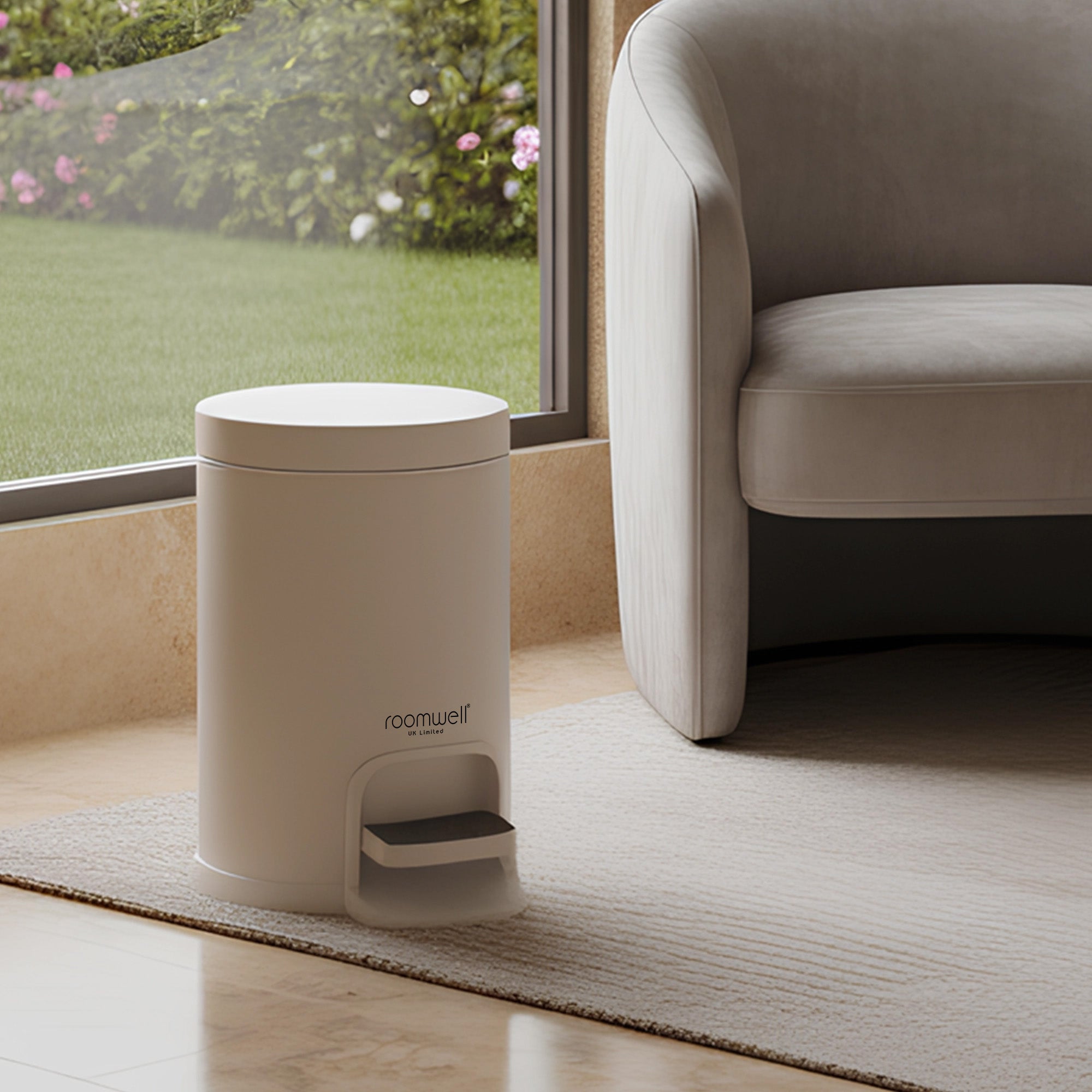 Roomwell, Action Round Pedal Waste Bin, Round, 3L, White