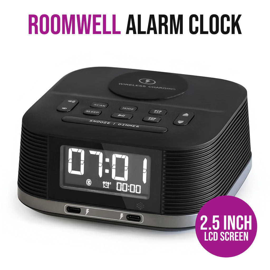 Roomwell, Vyro Plus Digital Bluetooth Speaker, Wireless Charging, Alarm Clock