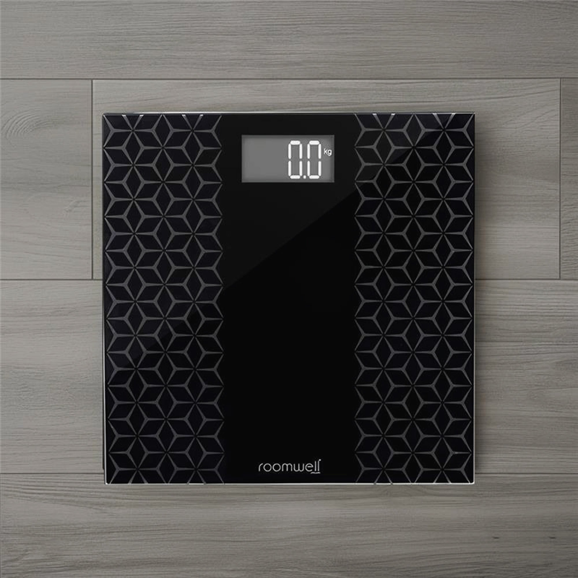 Roomwell, Serene Bathroom Weight Scale, 3D Tempered Glass, Black