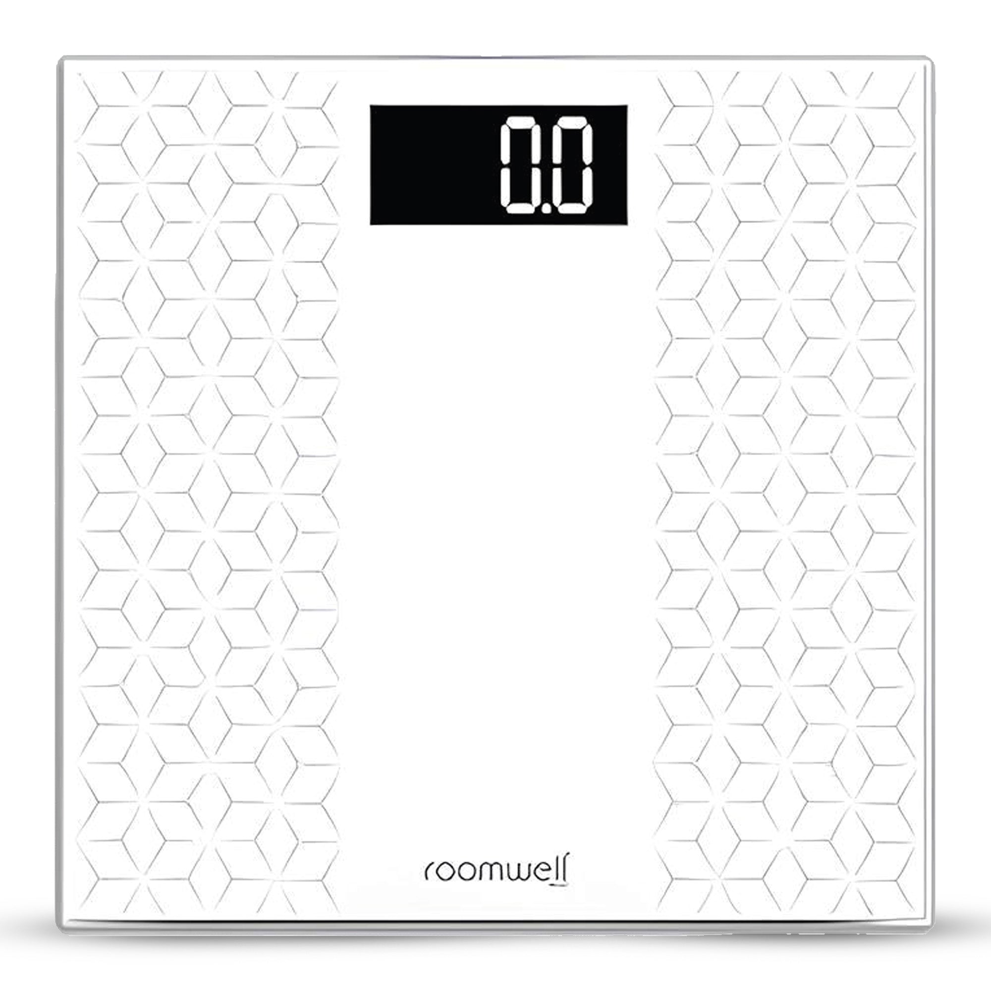 Roomwell, Serene Bathroom Weight Scale, 3D Tempered Glass, White