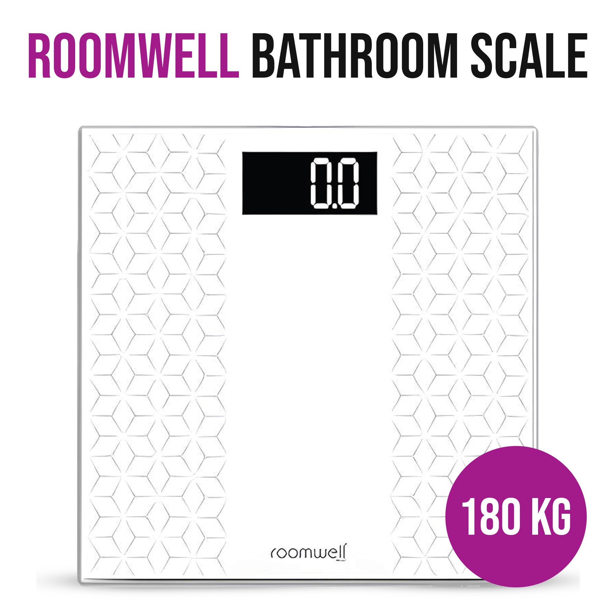Roomwell, Serene Bathroom Weight Scale, 3D Tempered Glass, White