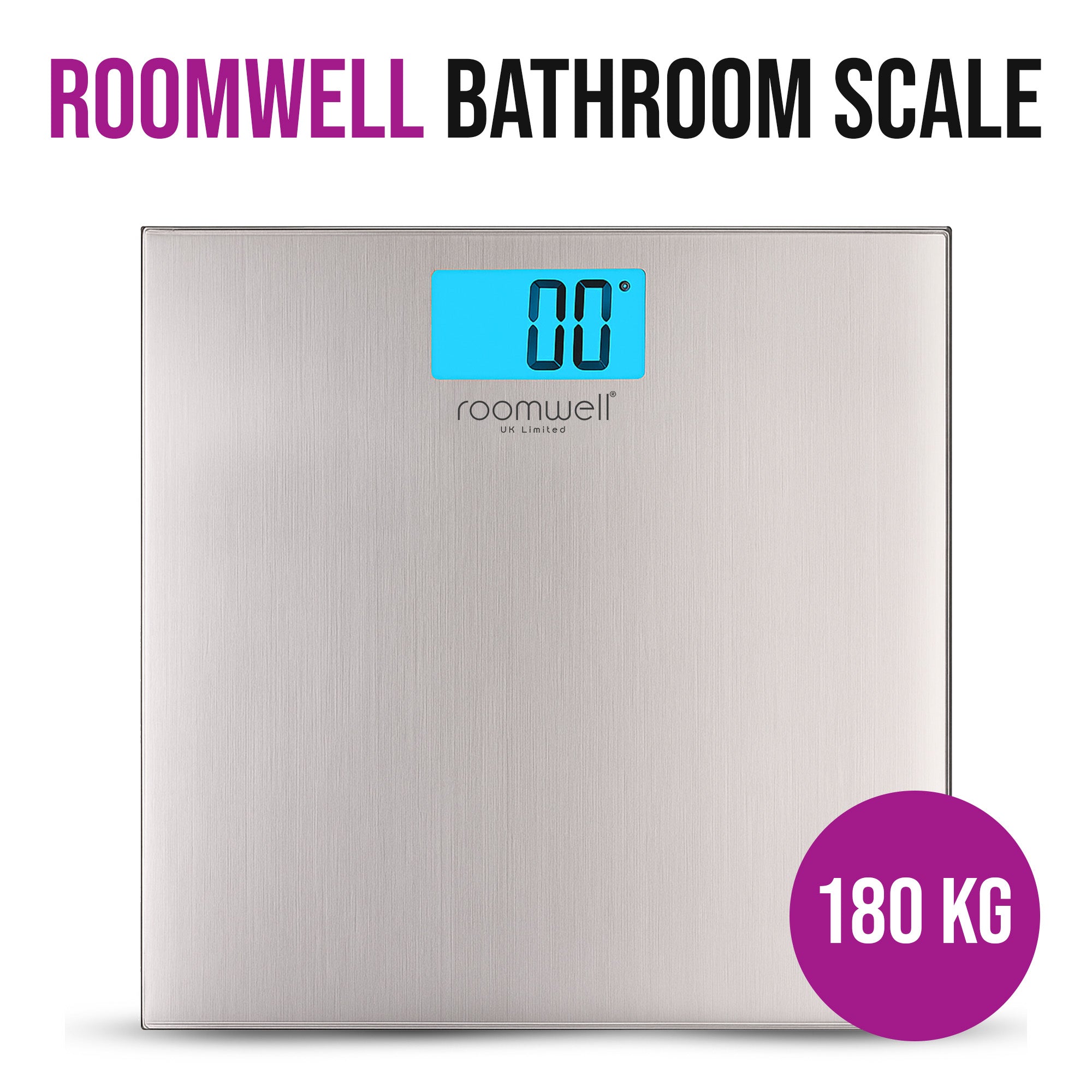 Roomwell, Slimline Digital Bathroom Scale, Stainless Steel, 1 Carton x 8 pcs