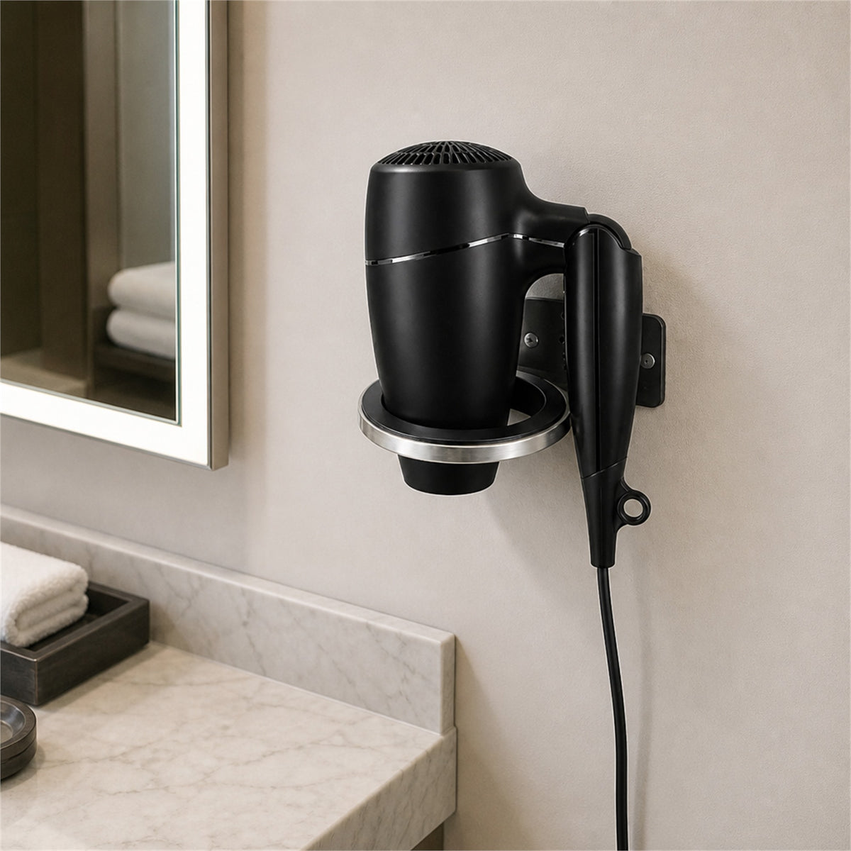 Roomwell, Classic Hairdryer Foldable With Ring, Black - hotel room view 1
