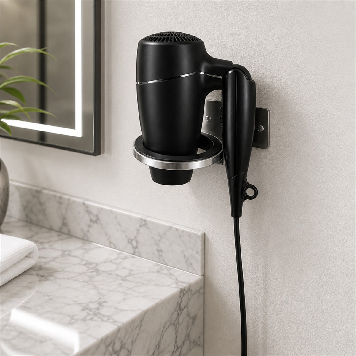 Roomwell, Classic Hairdryer Foldable With Ring, Black - hotel room view 2