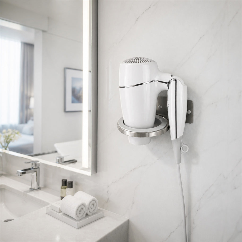 Roomwell, Classic Hairdryer Foldable With Ring, White - hotel room view 1