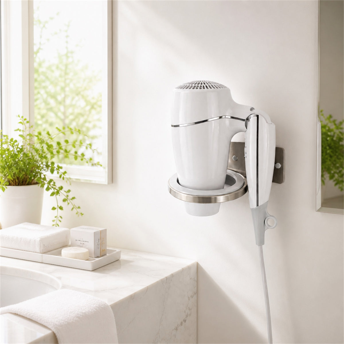 Roomwell, Classic Hairdryer Foldable With Ring, White - hotel room view 3
