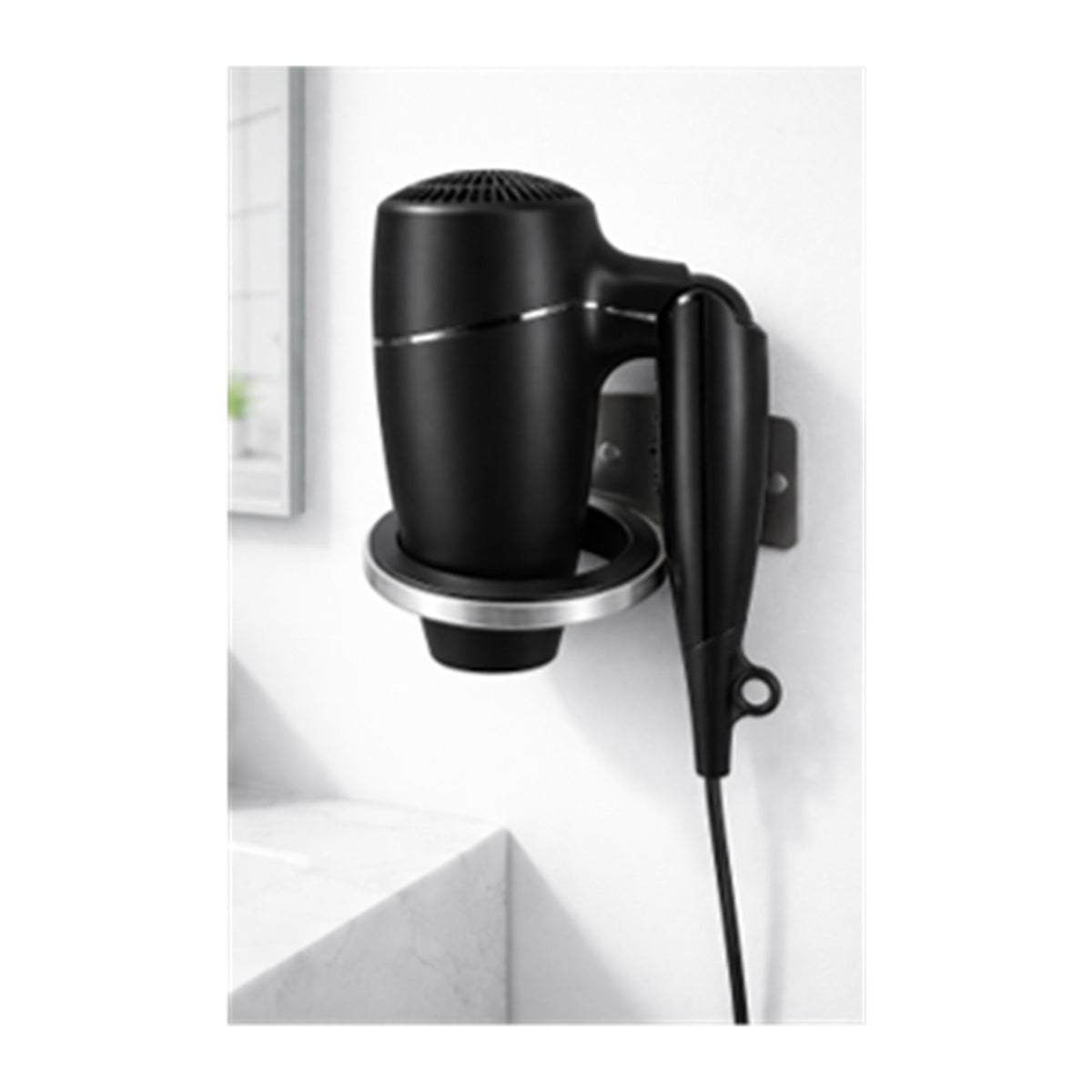 Roomwell, Classic Hairdryer Foldable With Ring, Black - front view